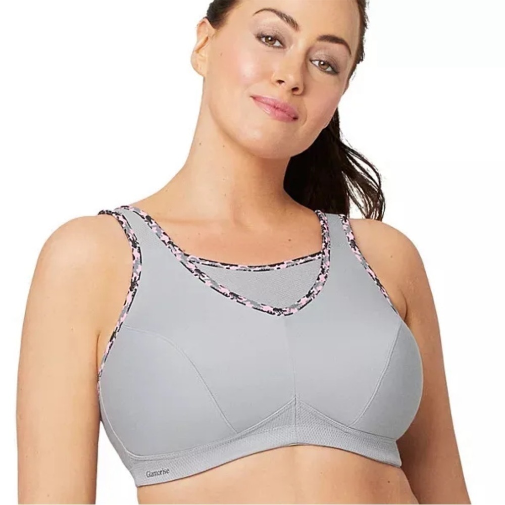 Glamorise Sport Gray & Purple No-Bounce Camisole Wire-Free Sports Bra Size 44D